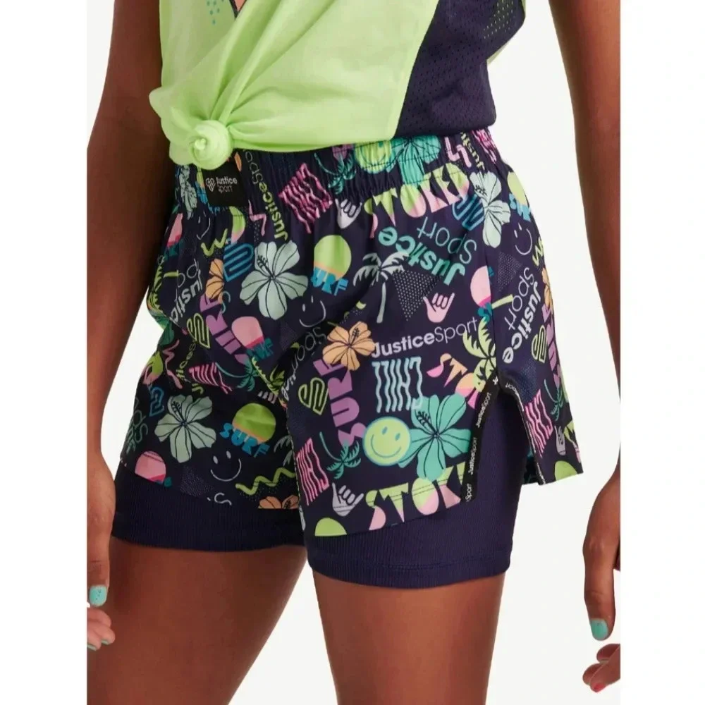 Justice Girl's J-Sport Active 2-Fer Running Short Size XL Plus (16P/18P) NWT